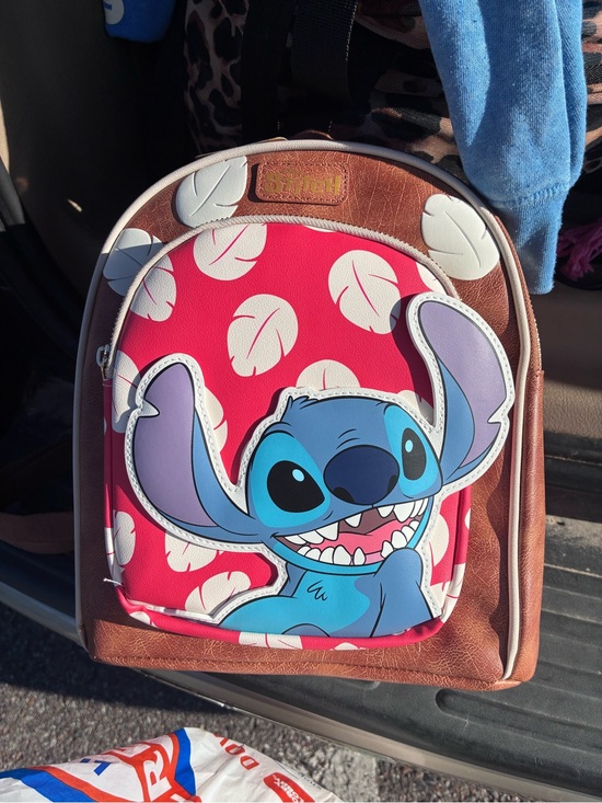 Disney Handbags - Disney Pink & Blue Stitch Mini Backpack with Brown Trim